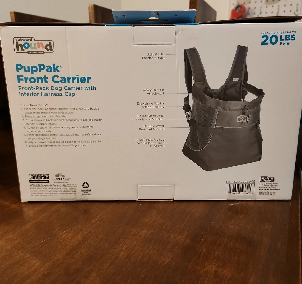 Outward Hound PupPak Front Carrier in Black and Gray